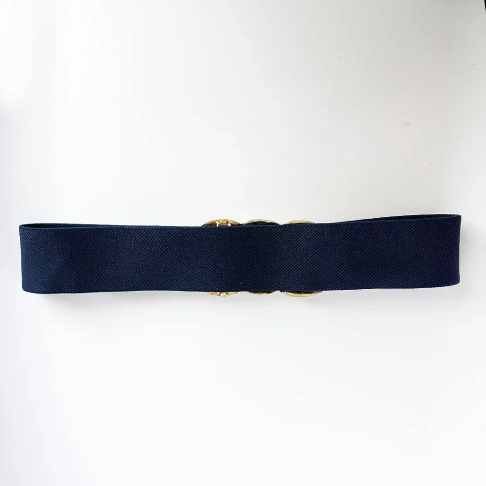 Nan Lewis Wide Belt Oversized Gold Medallion + Navy Stretch Strap
